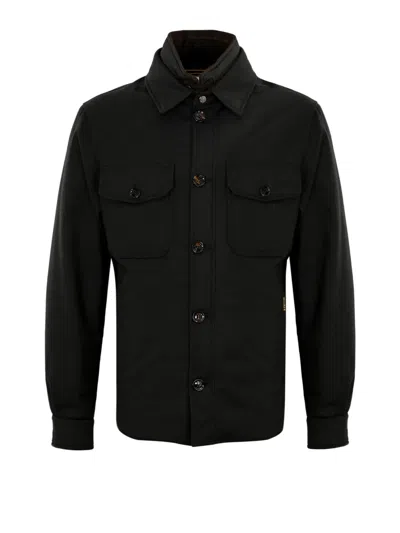 Moorer Dulac-pum Buttoned Chest-pocket Overshirt In Black