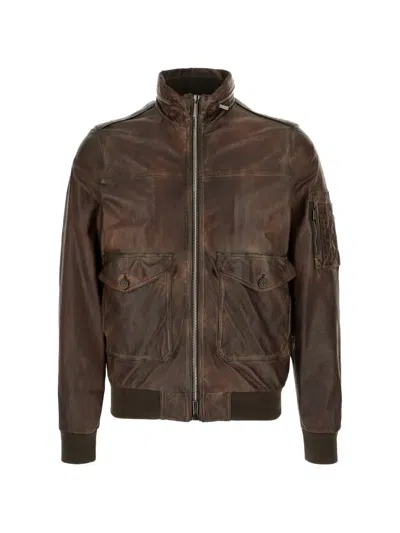 Moorer Buttoned Zip-up Jacket In Brown