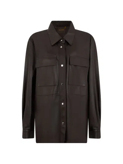 Moorer Button-fastening Leather Jacket In Brown