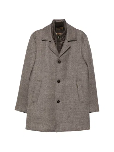 Moorer Button-up Layered-neck Coat In Brown
