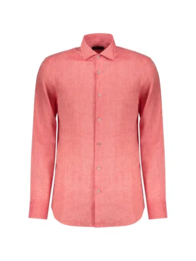 Moorer Button-up Linen Shirt In Pink