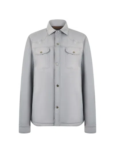 Moorer Byron Snap-button Shirt Jacket In Gray