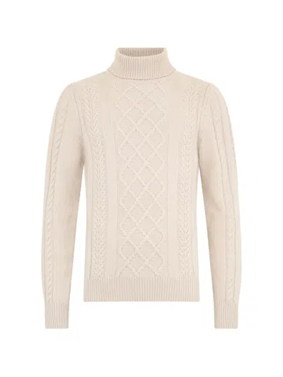 Moorer Cable-knit Turtleneck Sweater In White