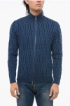 Moorer Cable Knit Urbino Cashmere Blend Sweater In Blue