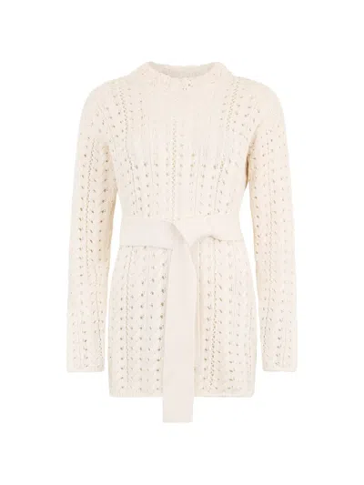 Moorer Cable-knit Belted Cardigan In Neutral