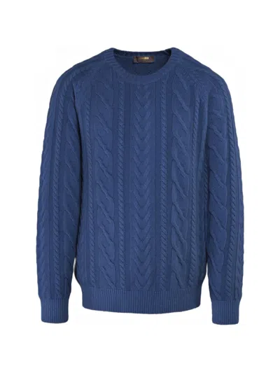 Moorer Cable-knit Crew-neck Sweater In Blue