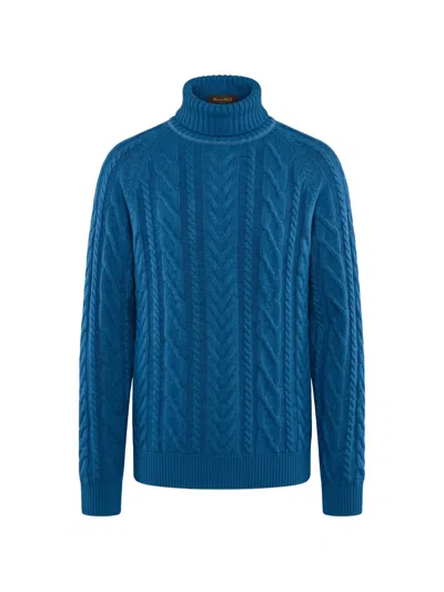 Moorer Cable-knit Roll-neck Sweater In Blue
