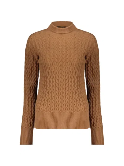 Moorer Cable-knit Roll-neck Sweater In Brown