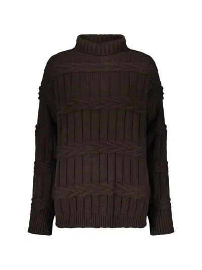Moorer Cable-knit Roll-neck Sweater In Brown