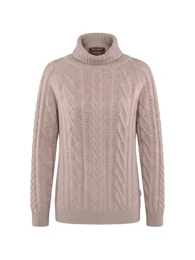 Moorer Cable-knit Roll-neck Sweater In Pink