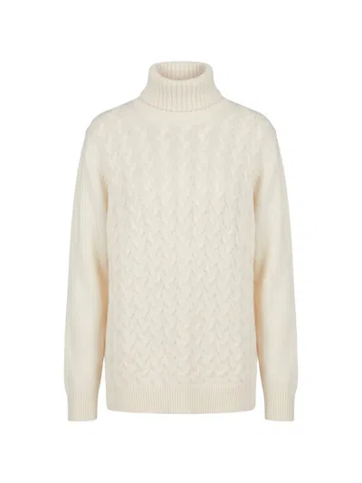 Moorer Cable-knit Roll-neck Sweater In White