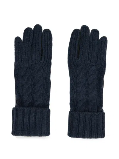 Moorer Cable-knit Suede-panel Gloves In Blue