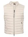 Moorer Quilted High Collar Sleeveless Jacket With Pockets In Beige