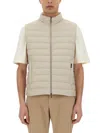 Moorer Quilted High Collar Sleeveless Jacket With Pockets In Neutrals