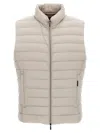 Moorer Quilted High Collar Sleeveless Jacket With Pockets In Beige