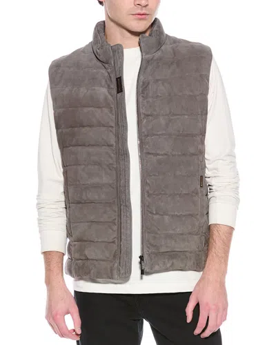 Moorer Calafa Suede Down Vest In Brown