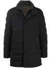 Moorer Padded Dark Blue Virgin Wool Parka With Stand-up Collar In Black