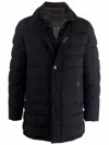 Moorer Padded Dark Blue Virgin Wool Parka With Stand-up Collar In Blue