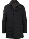 Moorer Padded Dark Blue Virgin Wool Parka With Stand-up Collar In Black