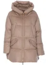 Moorer Quilted Hooded Long Length Jacket In Neutrals