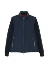Moorer Navy Blue Solid Mock Collar Jacket In Blue