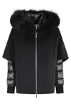 Moorer Cape-design Wool Coat With Down Jacket And Fox Fur Hood In Black