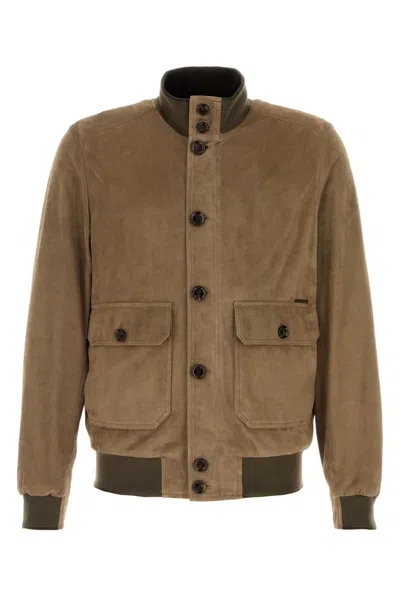 Moorer Cappuccino Suede Carlos Bomber Jacket In Gold
