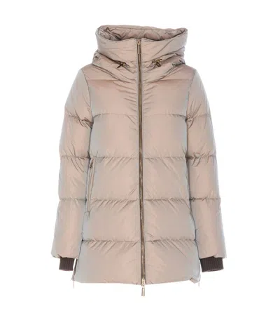 Moorer Quilted Hooded Jacket Zip Pockets In Beige