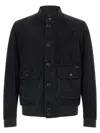 Moorer Blue Solid Mandarin Collar Jacket In Black