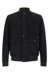Moorer Blue Solid Mandarin Collar Jacket In Blue
