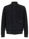 Moorer Blue Solid Mandarin Collar Jacket In Blue