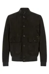 Moorer Brown Solid Mandarin Collar Jacket In Brown