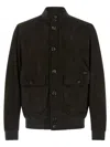 Moorer Brown Solid Mandarin Collar Jacket In Brown