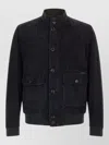 Moorer Blue Solid Mandarin Collar Jacket In Black
