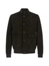 Moorer Brown Solid Mandarin Collar Jacket In Black