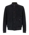 Moorer Blue Solid Mandarin Collar Jacket In Blue