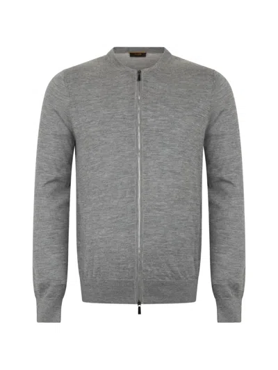 Moorer Casale Zip-up Fine-knit Cardigan In Gray