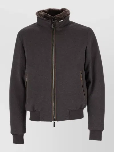 Moorer Brown Sports Jacket With Plush Fur-lined Collar In Multi