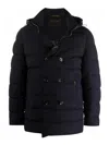 Moorer High Neck Double-breasted Parka With Detachable Hood In Dark Blue
