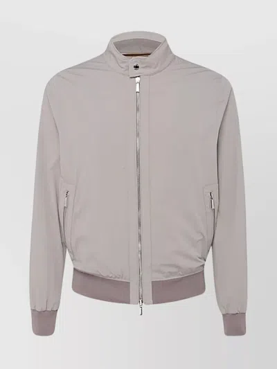 Moorer Casual Jacket With Ribbed Cuffs And High Collar In Grey