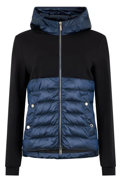 Moorer Casual Puffer Jacket With Blue Hood, Minimal And Versatile. In Multi