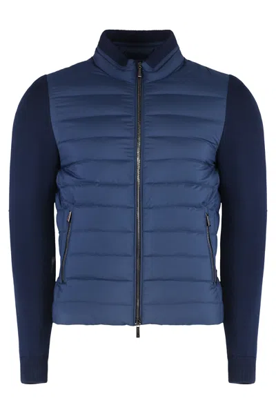 Moorer Knitted-sleeve Bomber Jacket In Blue