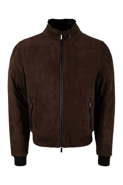 Moorer Celotti Leather Jacket In Brown