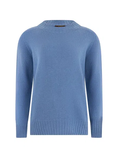 Moorer Cembra-cws Ribbed-knit Crew-neck Sweater In Blue