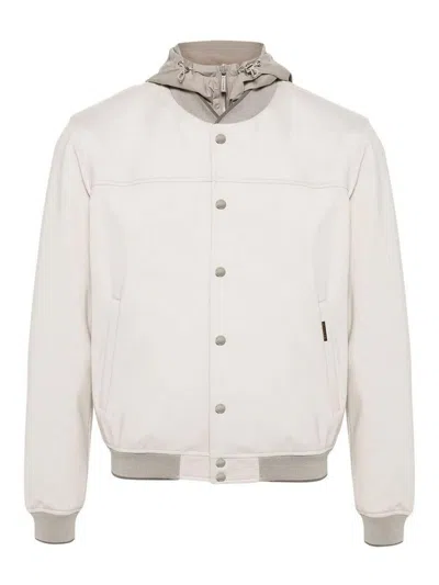 Moorer Darren Ribbed Jacket In Cream