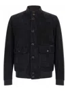 Moorer Blue Solid Mandarin Collar Jacket In Blue