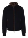 Moorer Padded Fleece Zip-up Jacket With Detachable Faux-fur Collar In Black