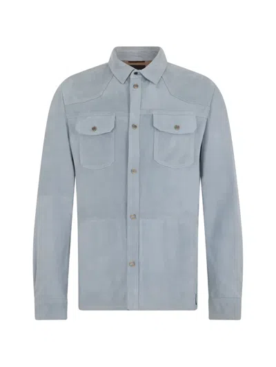Moorer Chest Pockets Leather Shirt In Blue