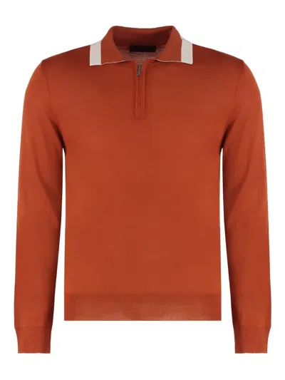 Moorer Clancy-mll Collar-zip Polo Shirt In Orange