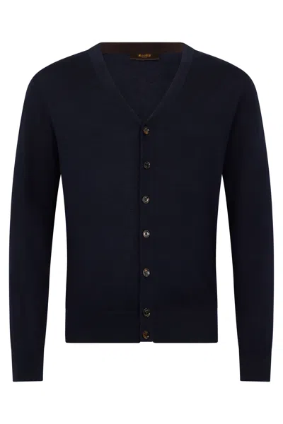 Moorer Classic Black Cardigan With Button Closure In Blue